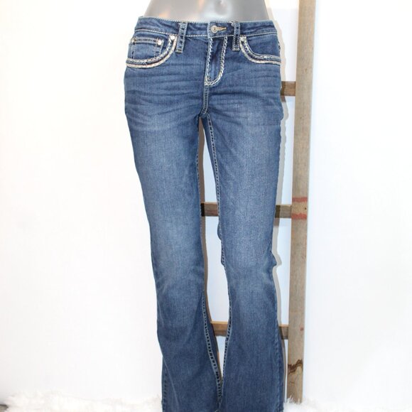 Shyanne Rhinestone Big Stitch Mid-Rise Bootcut Stretch Jean - Picture 7 of 16
